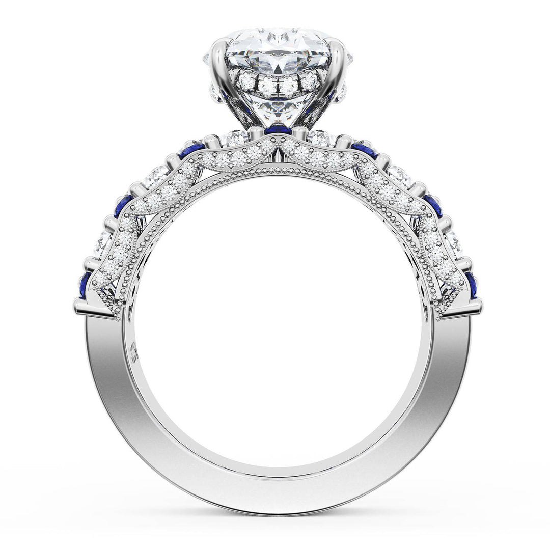 Oval Solitaire Engagement Ring w/ North South Marquise & Pear Band