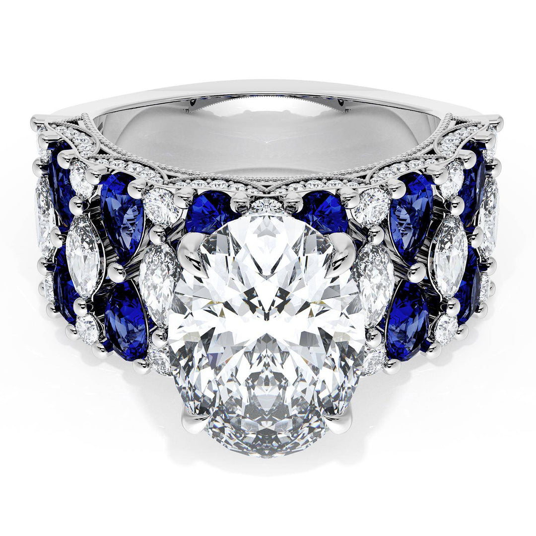 Oval Solitaire Engagement Ring w/ North South Marquise & Pear Band