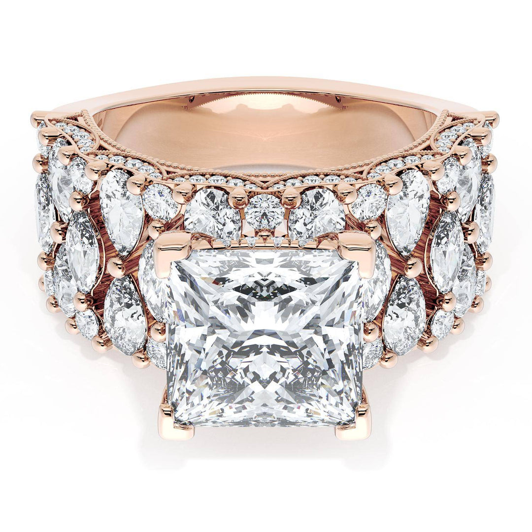 Princess Solitaire Engagement Ring w/ North South Marquise & Pear Band