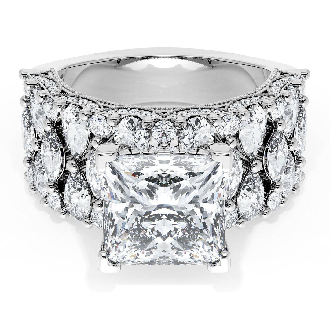 Princess Solitaire Engagement Ring w/ North South Marquise & Pear Band