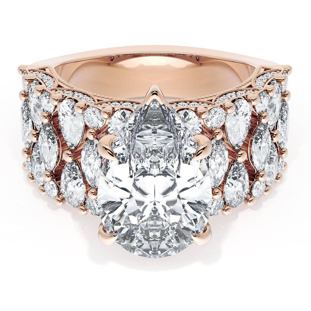 Pear Solitaire Engagement Ring w/ North South Marquise & Pear Band