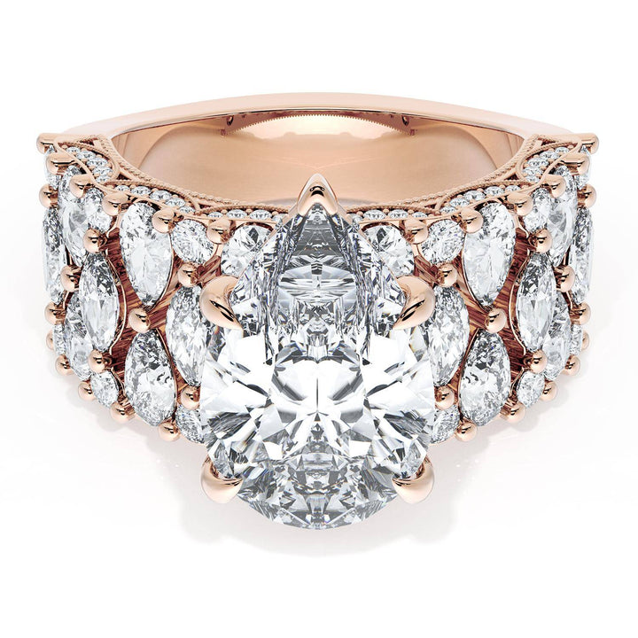 Pear Solitaire Engagement Ring w/ North South Marquise & Pear Band