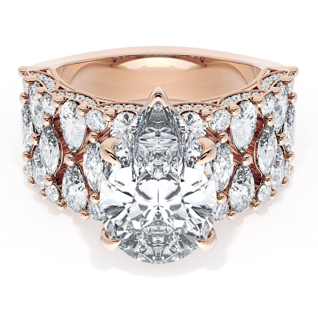 Pear Solitaire Engagement Ring w/ North South Marquise & Pear Band