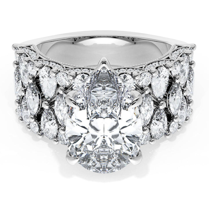 Pear Solitaire Engagement Ring w/ North South Marquise & Pear Band