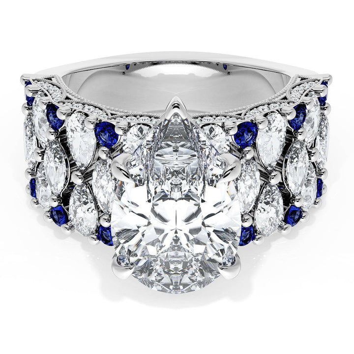Pear Solitaire Engagement Ring w/ North South Marquise & Pear Band