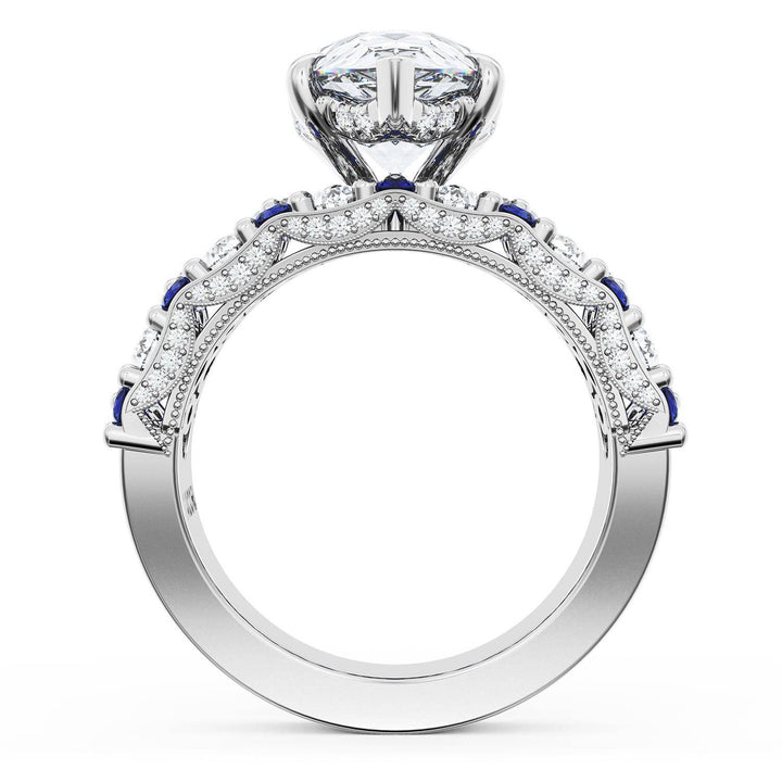 Pear Solitaire Engagement Ring w/ North South Marquise & Pear Band