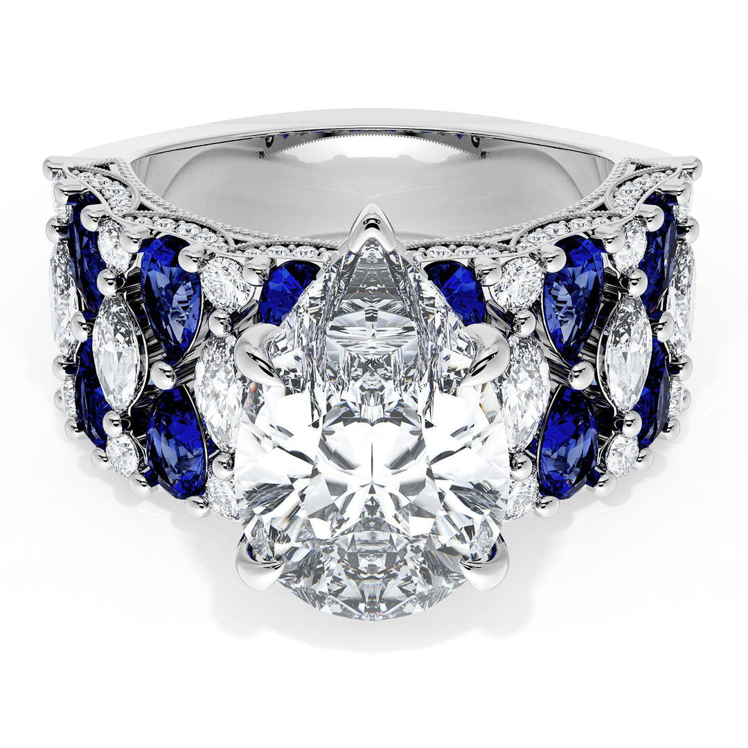 Pear Solitaire Engagement Ring w/ North South Marquise & Pear Band