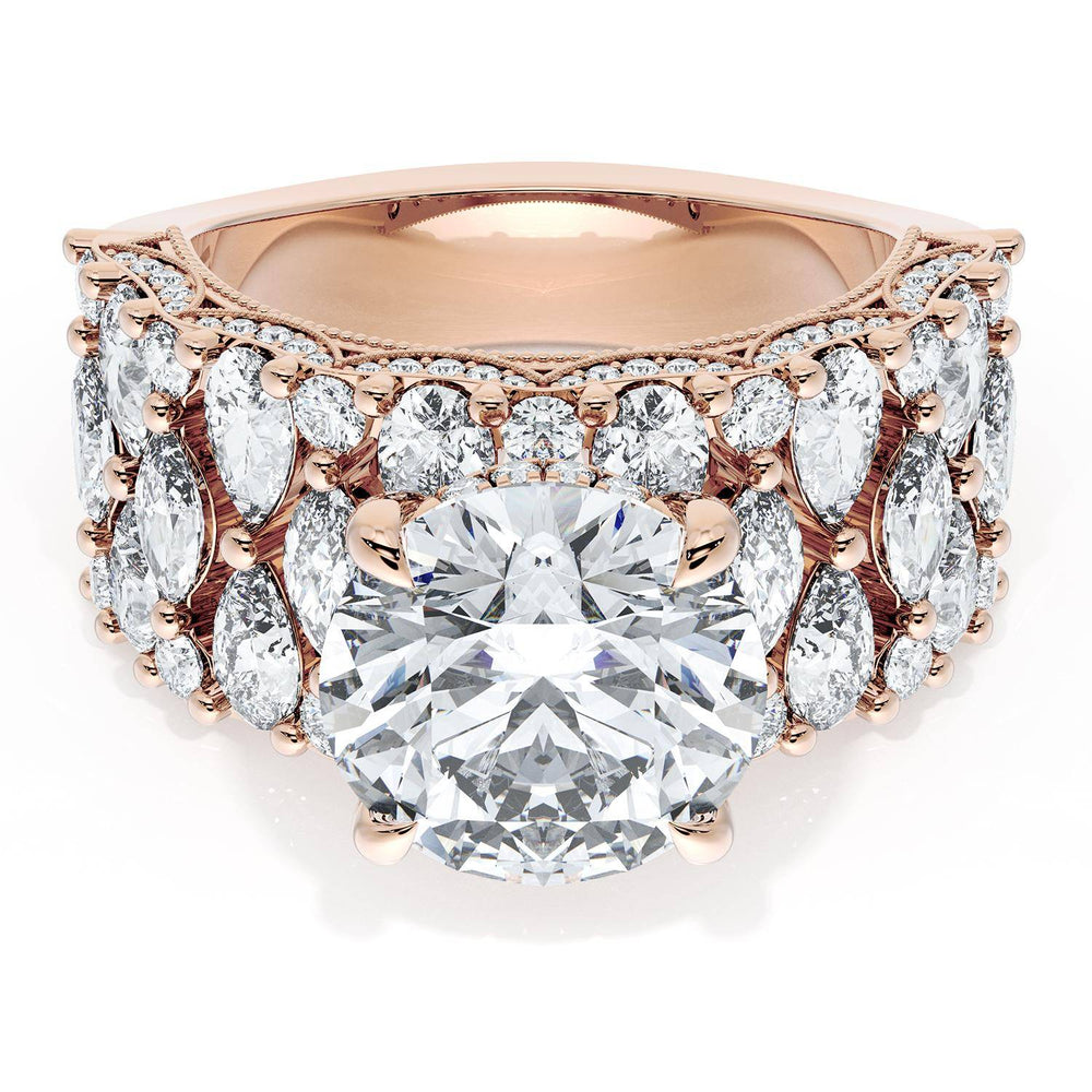Round Solitaire Engagement Ring w/ North South Marquise & Pear Band