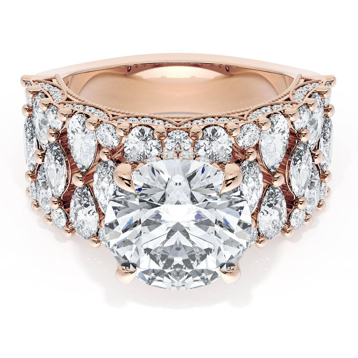 Round Solitaire Engagement Ring w/ North South Marquise & Pear Band