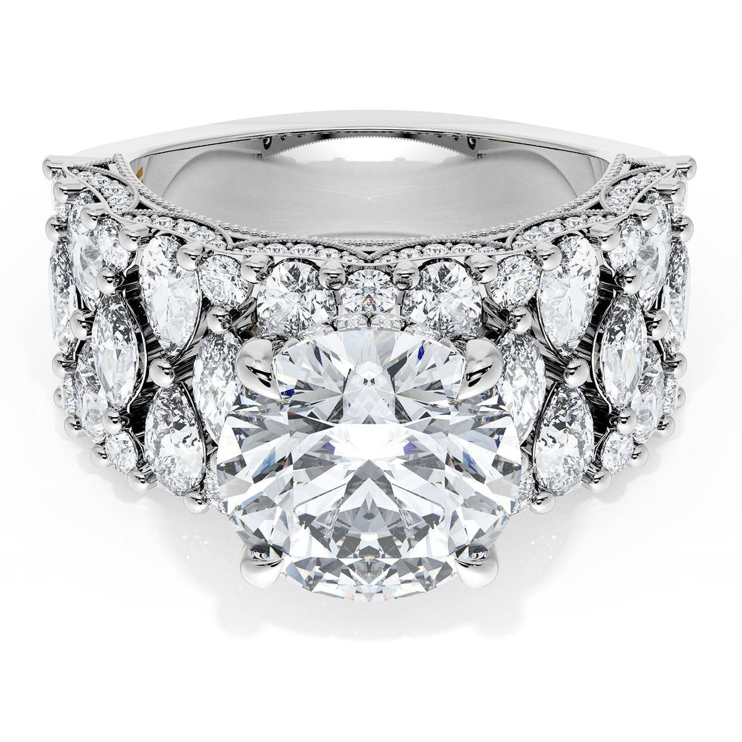 Round Solitaire Engagement Ring w/ North South Marquise & Pear Band
