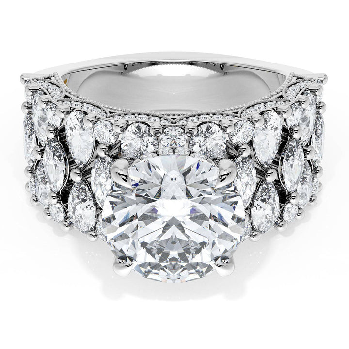 Round Solitaire Engagement Ring w/ North South Marquise & Pear Band