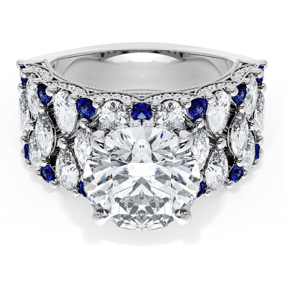 Round Solitaire Engagement Ring w/ North South Marquise & Pear Band