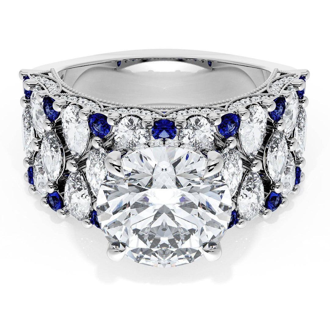 Round Solitaire Engagement Ring w/ North South Marquise & Pear Band