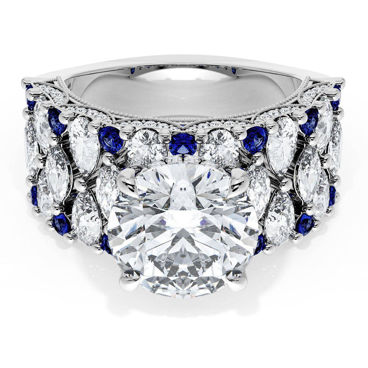 Round Solitaire Engagement Ring w/ North South Marquise & Pear Band