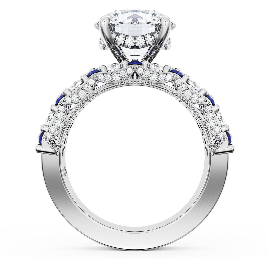 Round Solitaire Engagement Ring w/ North South Marquise & Pear Band