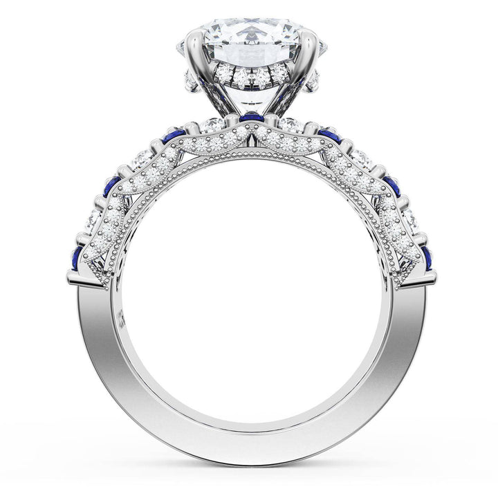 Round Solitaire Engagement Ring w/ North South Marquise & Pear Band