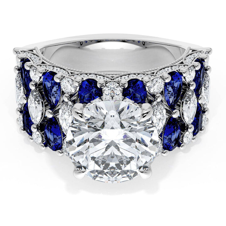 Round Solitaire Engagement Ring w/ North South Marquise & Pear Band