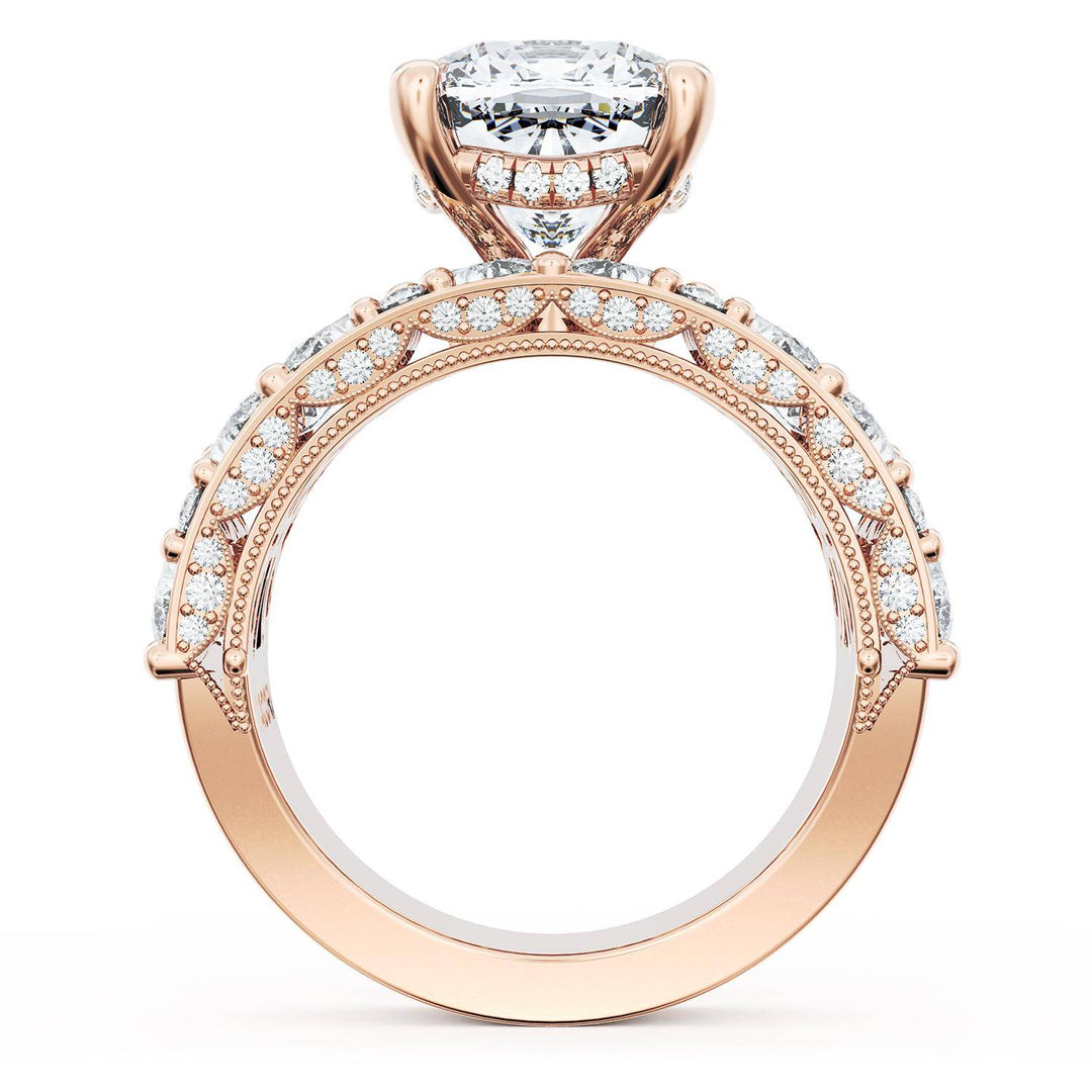 Cushion Solitaire Engagement Ring w/ Marquise & Pear Band