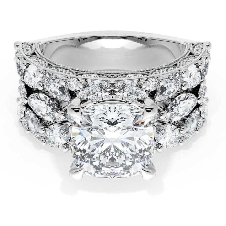 Cushion Solitaire Engagement Ring w/ Marquise & Pear Band