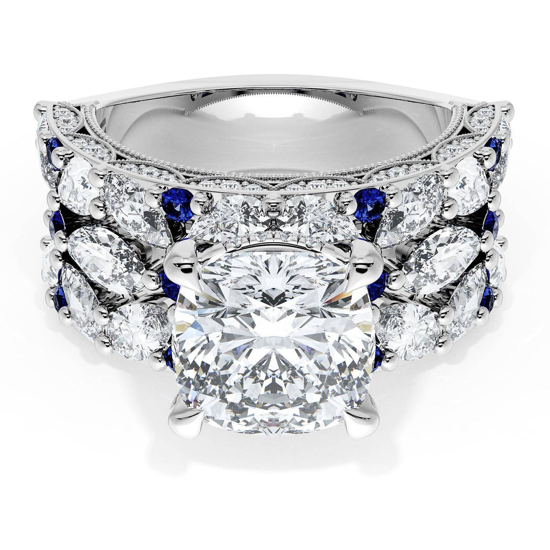 Cushion Solitaire Engagement Ring w/ Marquise & Pear Band
