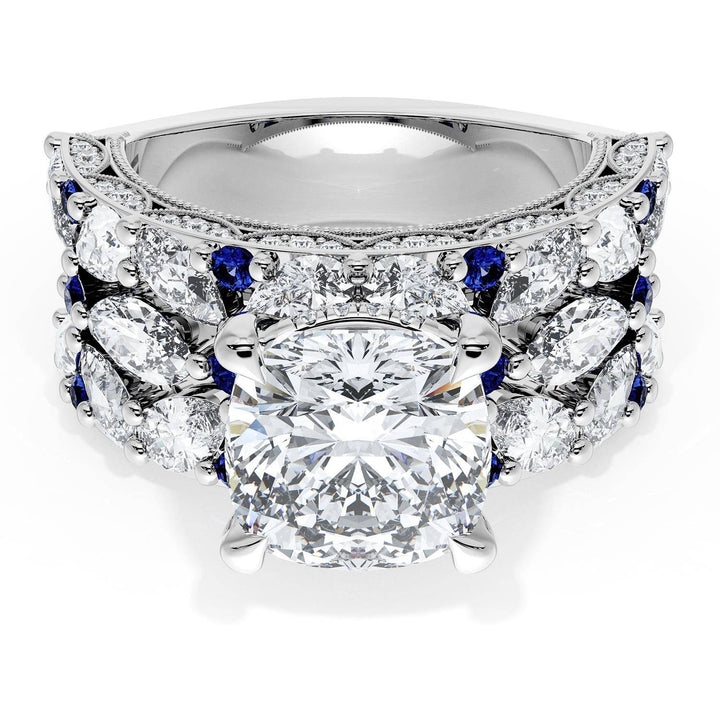 Cushion Solitaire Engagement Ring w/ Marquise & Pear Band