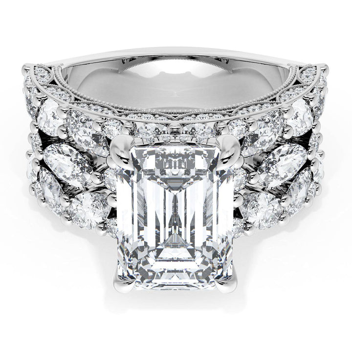 Emerald Solitaire Engagement Ring w/ Marquise & Pear Band