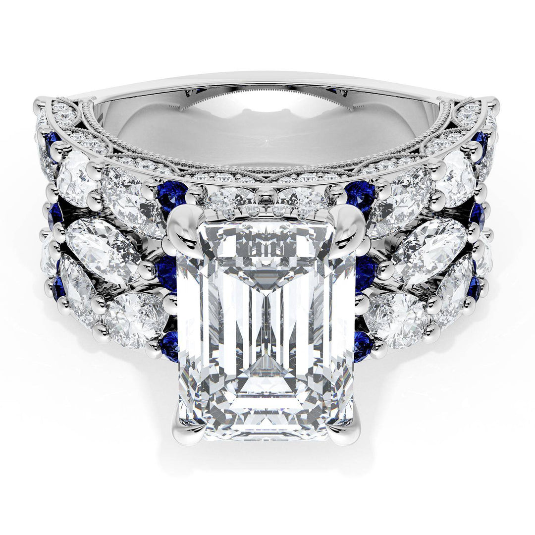 Emerald Solitaire Engagement Ring w/ Marquise & Pear Band