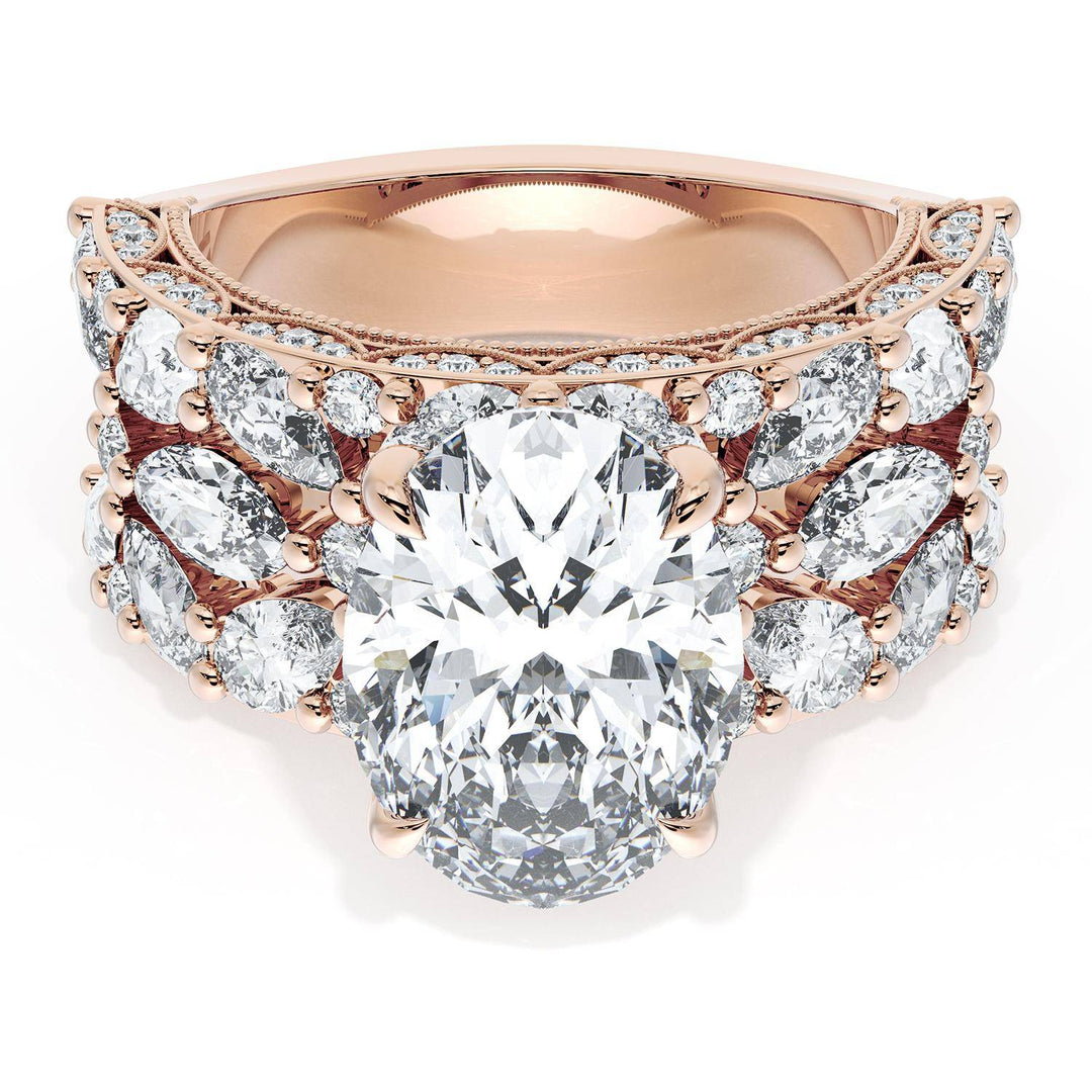 Oval Solitaire Engagement Ring w/ Marquise & Pear Band