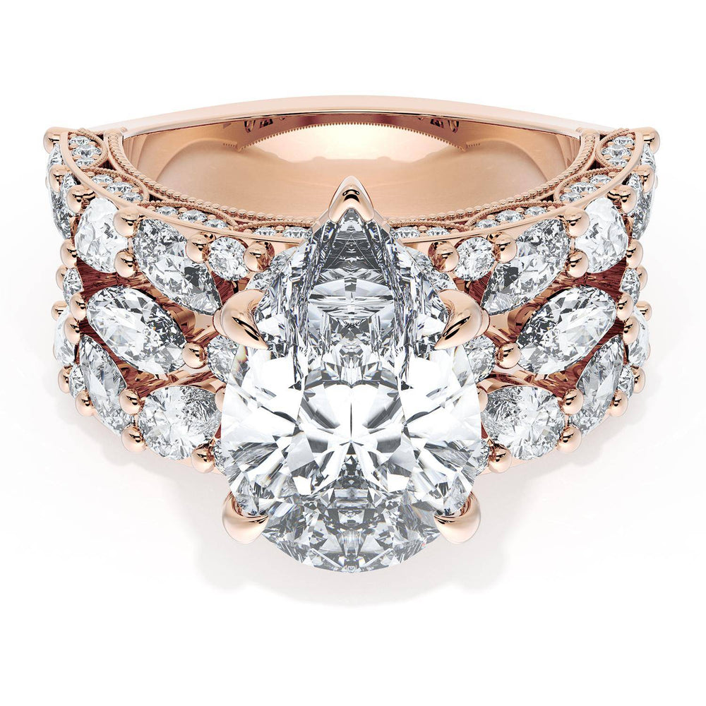 Pear Solitaire Engagement Ring w/ Marquise & Pear Band