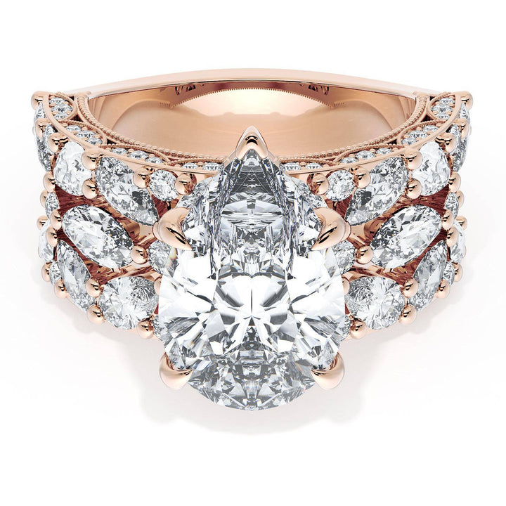 Pear Solitaire Engagement Ring w/ Marquise & Pear Band
