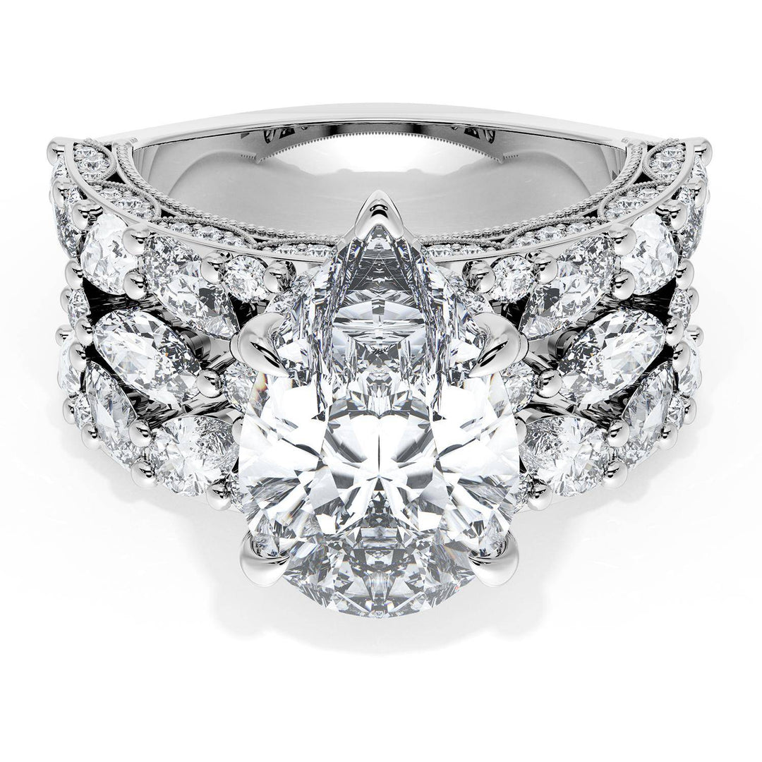 Pear Solitaire Engagement Ring w/ Marquise & Pear Band