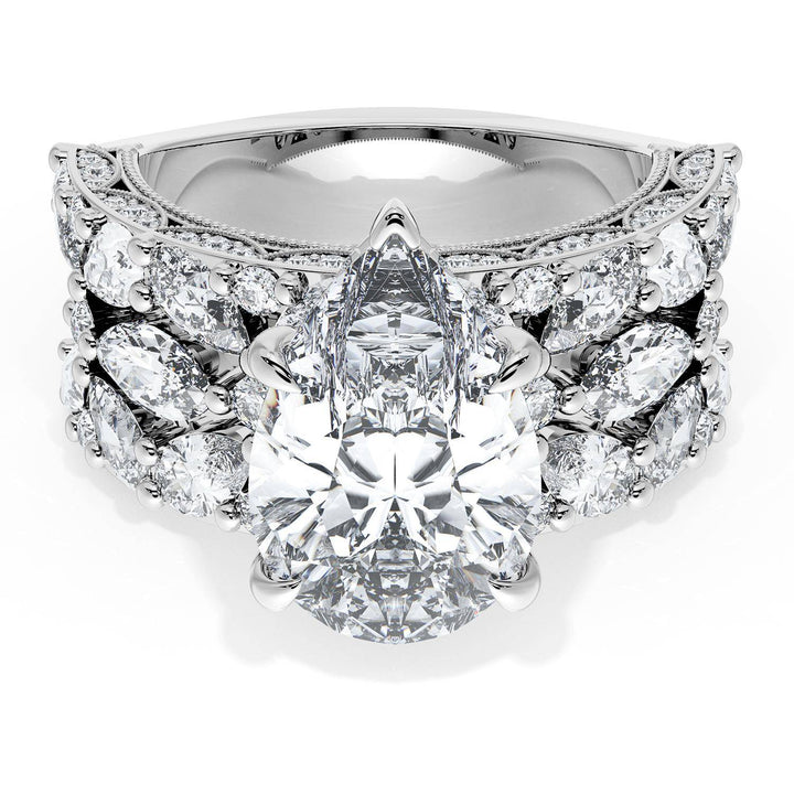 Pear Solitaire Engagement Ring w/ Marquise & Pear Band