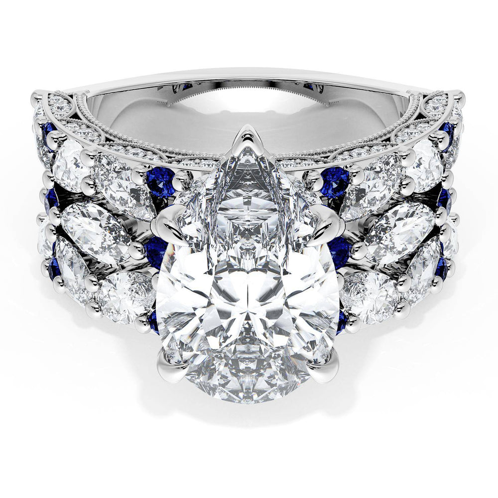 Pear Solitaire Engagement Ring w/ Marquise & Pear Band