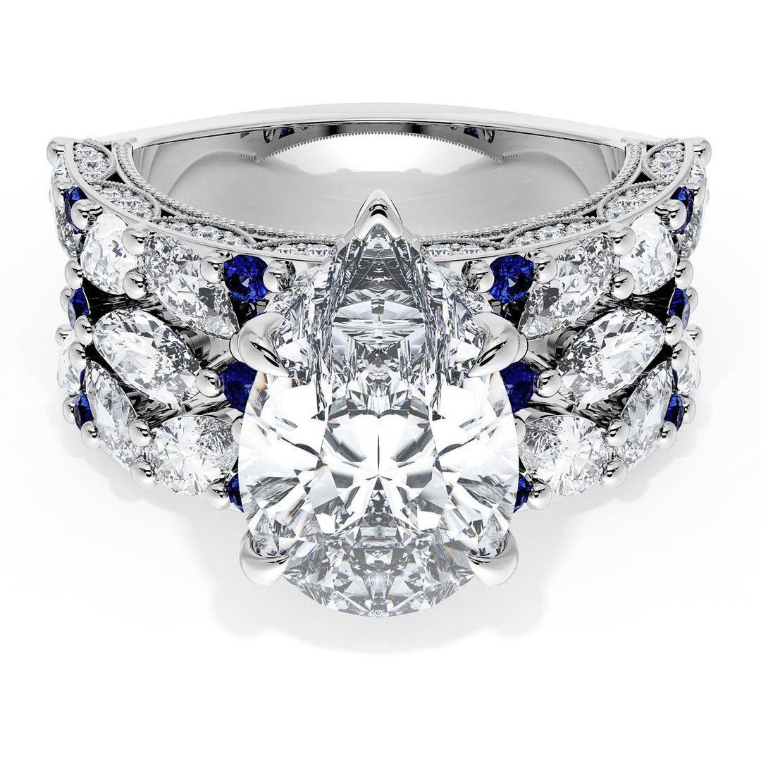 Pear Solitaire Engagement Ring w/ Marquise & Pear Band