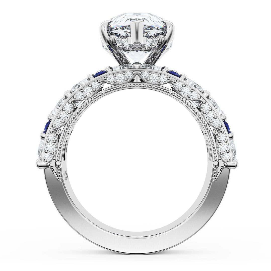 Pear Solitaire Engagement Ring w/ Marquise & Pear Band