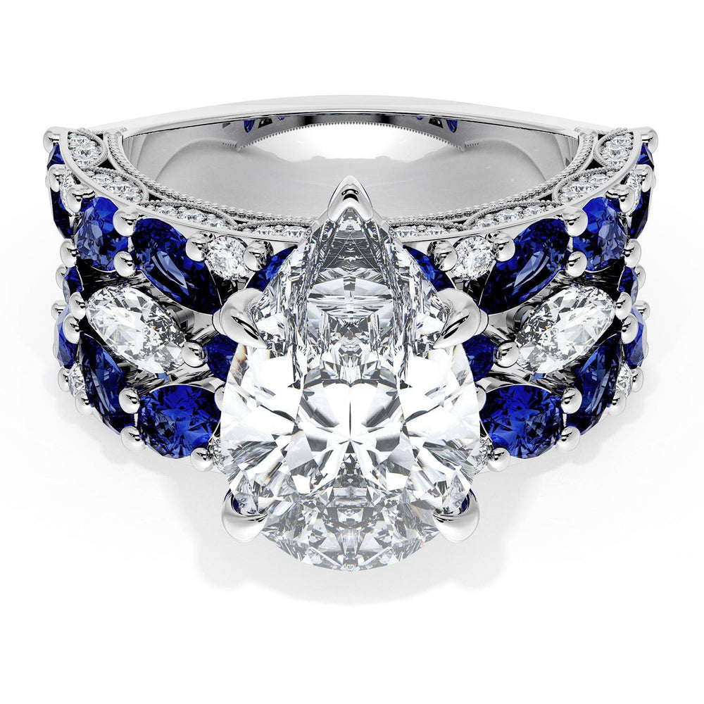 Pear Solitaire Engagement Ring w/ Marquise & Pear Band