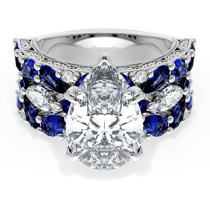 Pear Solitaire Engagement Ring w/ Marquise & Pear Band