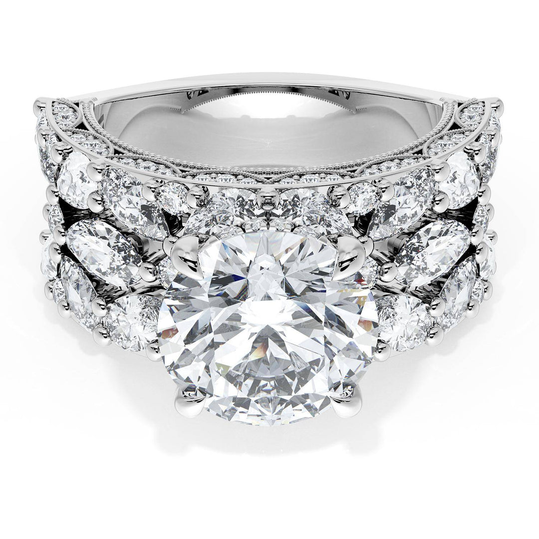 Round Solitaire Engagement Ring w/ Marquise & Pear Band