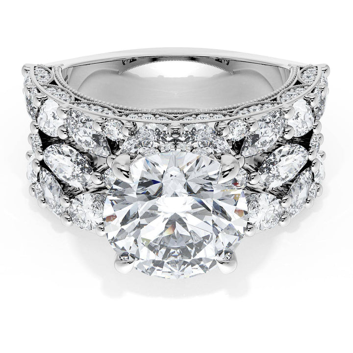 Round Solitaire Engagement Ring w/ Marquise & Pear Band