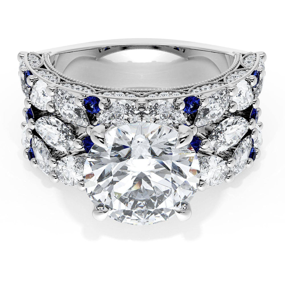 Round Solitaire Engagement Ring w/ Marquise & Pear Band