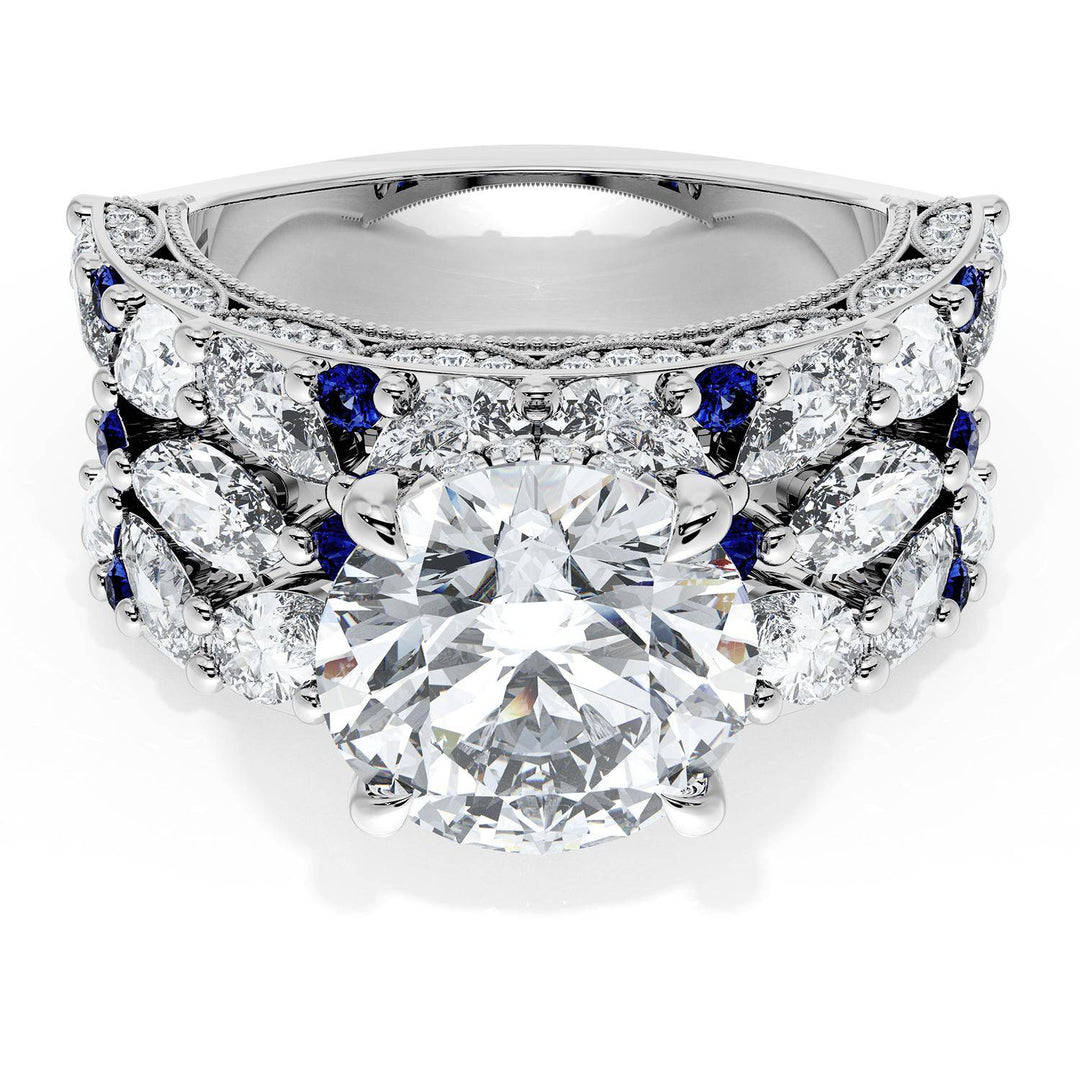 Round Solitaire Engagement Ring w/ Marquise & Pear Band