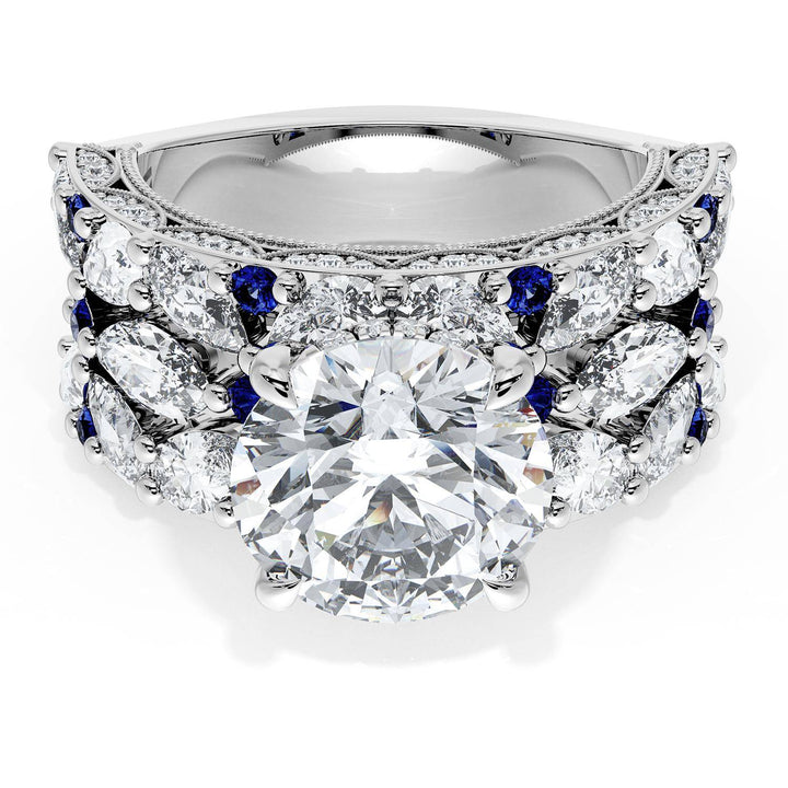 Round Solitaire Engagement Ring w/ Marquise & Pear Band