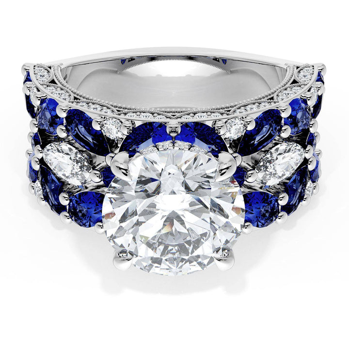 Round Solitaire Engagement Ring w/ Marquise & Pear Band