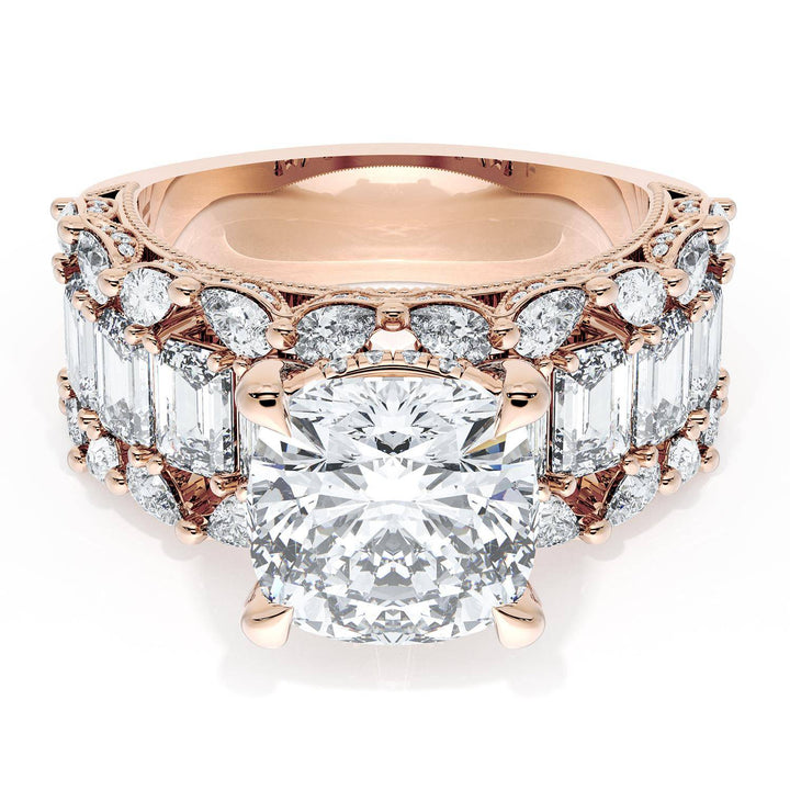 Cushion Solitaire Engagement Ring w/ Emerald & Pear Band