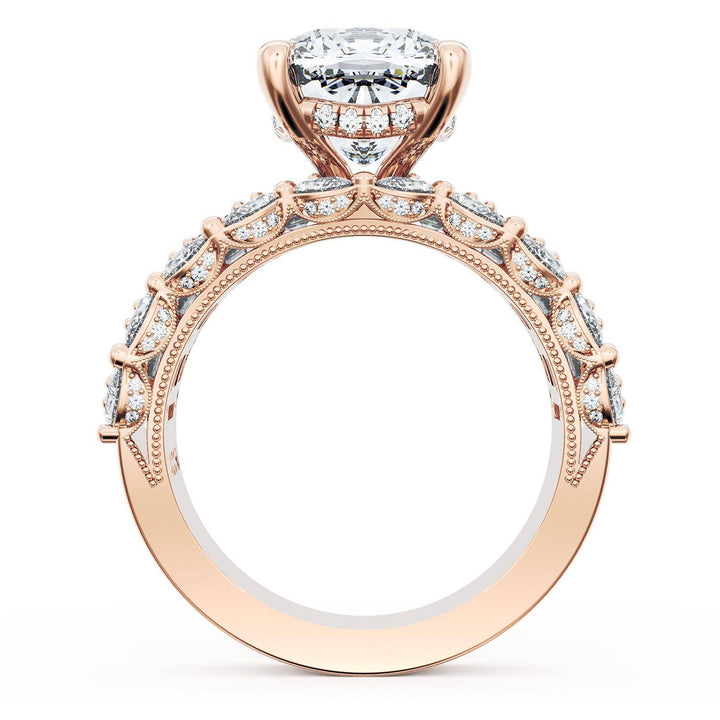 Cushion Solitaire Engagement Ring w/ Emerald & Pear Band
