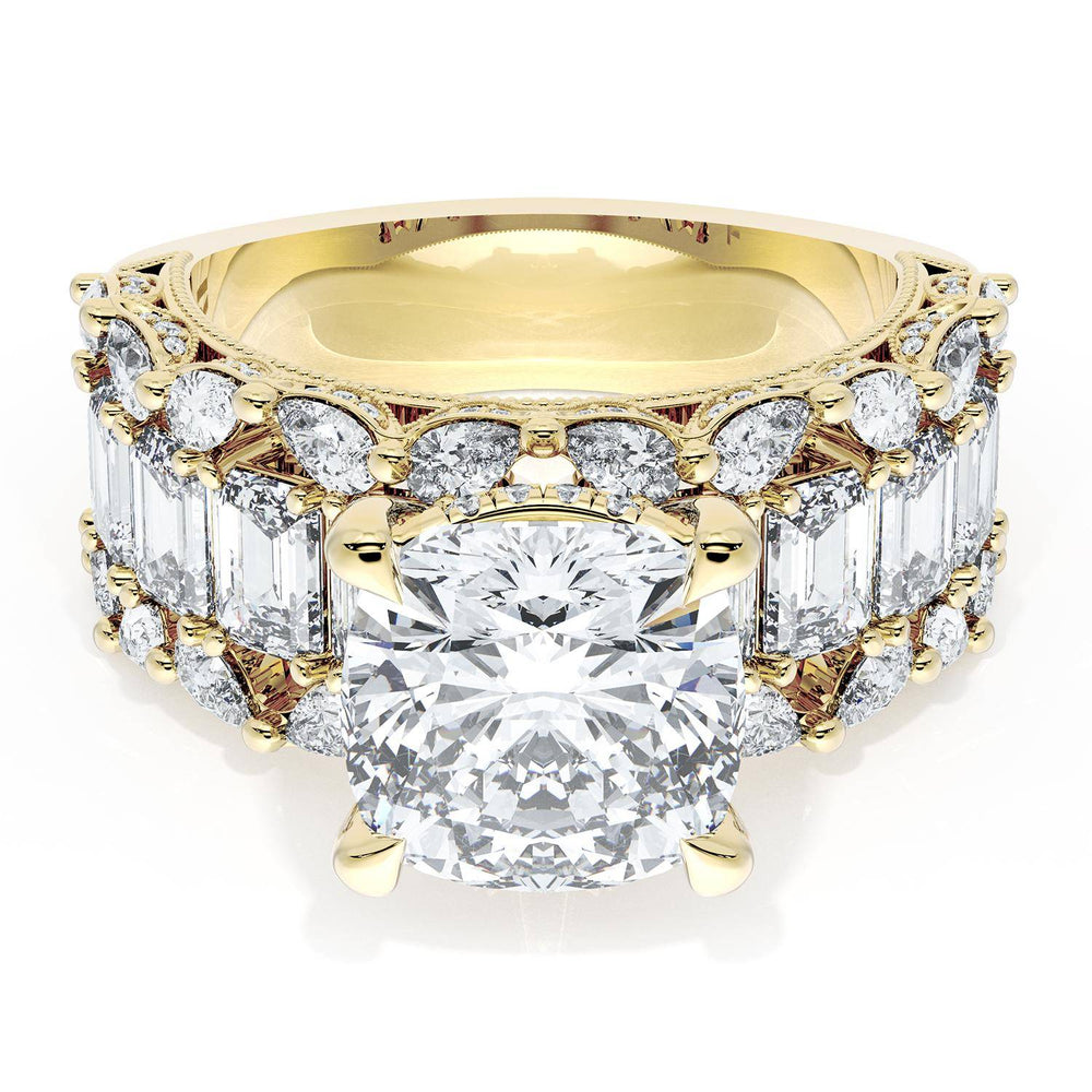 Cushion Solitaire Engagement Ring w/ Emerald & Pear Band