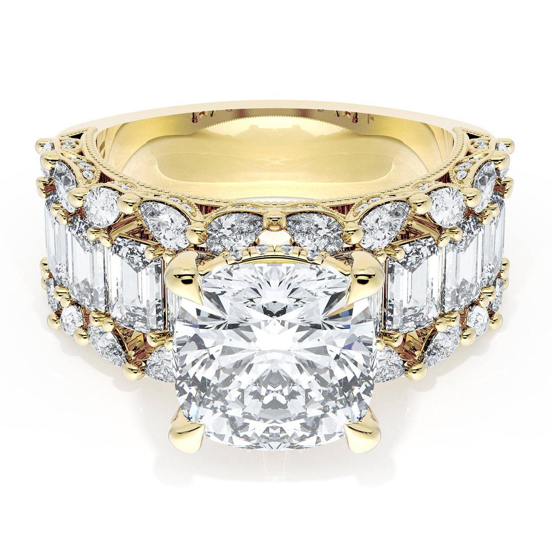 Cushion Solitaire Engagement Ring w/ Emerald & Pear Band