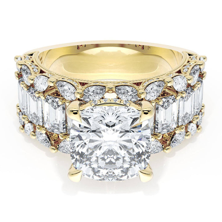 Cushion Solitaire Engagement Ring w/ Emerald & Pear Band