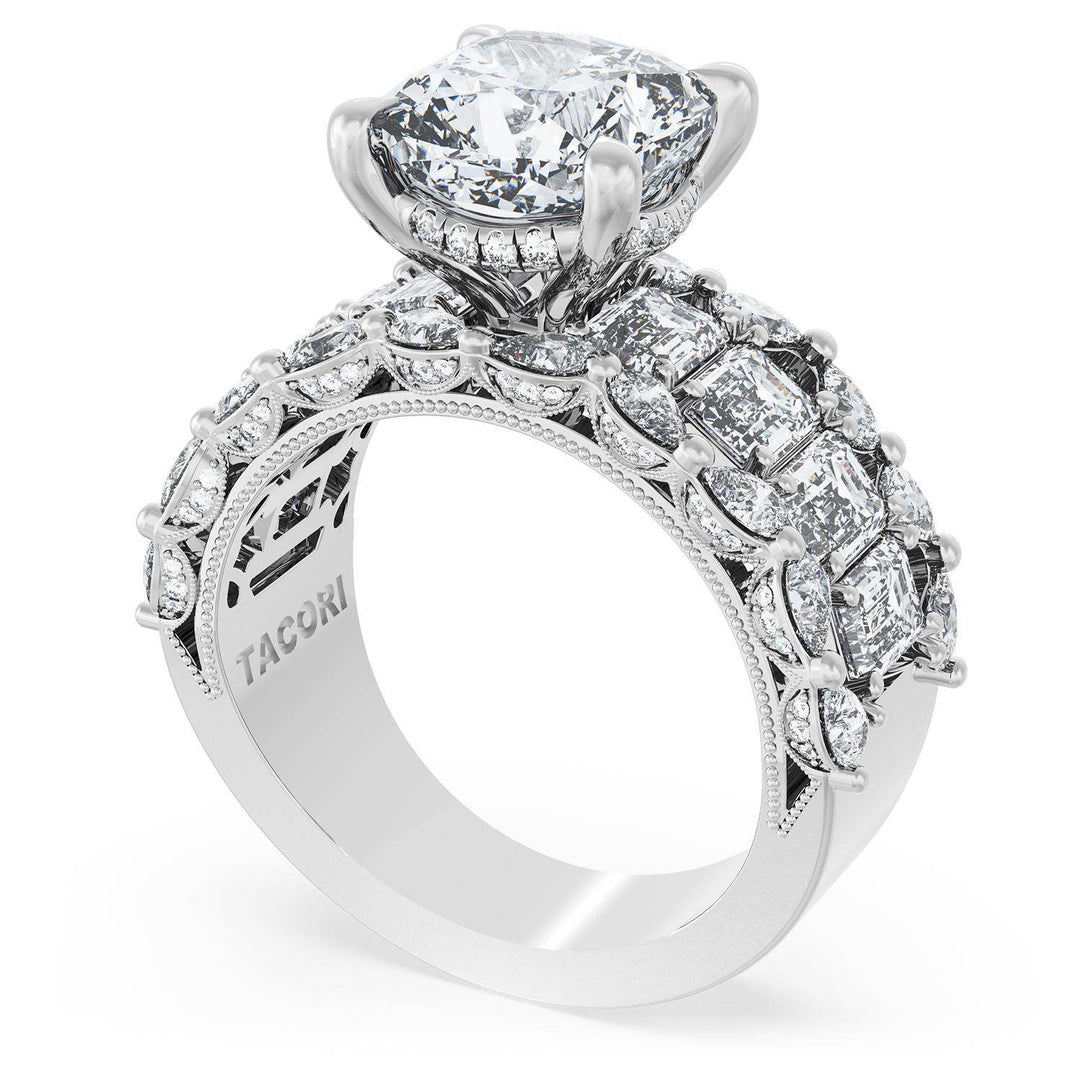 Cushion Solitaire Engagement Ring w/ Emerald & Pear Band