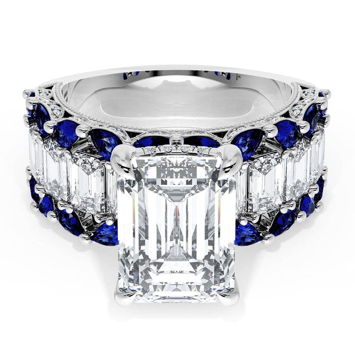 Emerald Solitaire Engagement Ring w/ Emerald & Pear Band